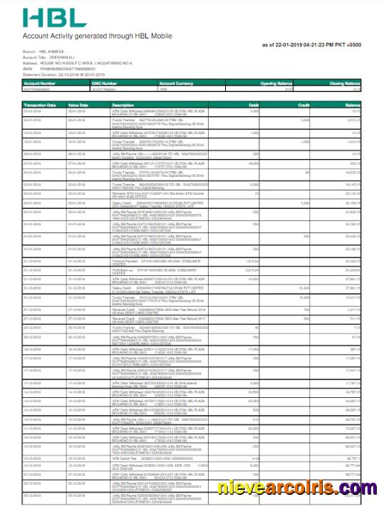 PAKISTAN HBL utility bill